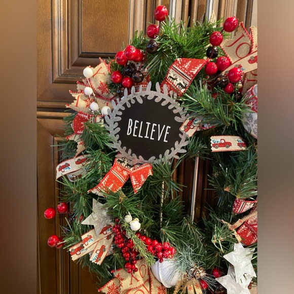 Handmade Farmhouse Holiday Wreath - Picture 3 of 7